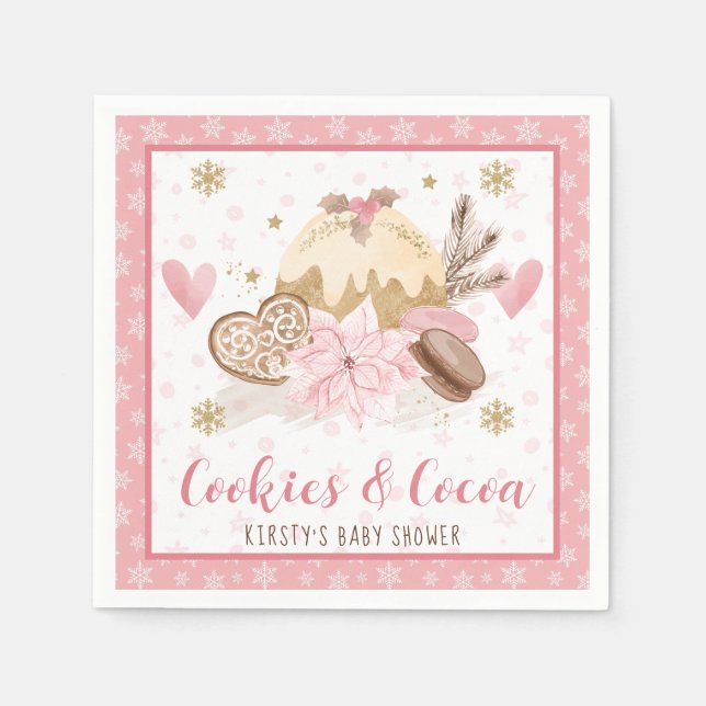 Pink Cookies and Cocoa Baby Shower Napkin (Front)
