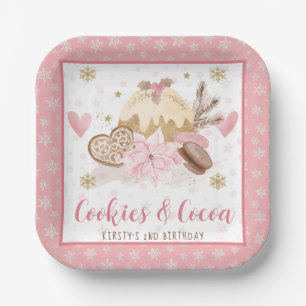 Pink Cookies and Cocoa Birthday party Paper Plate