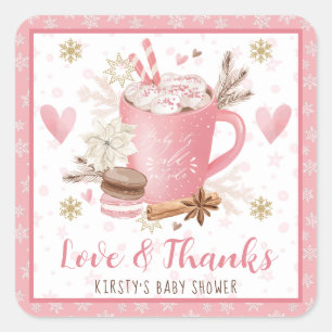 Pink Cookies & Cocoa Baby Shower Favour Square Sticker