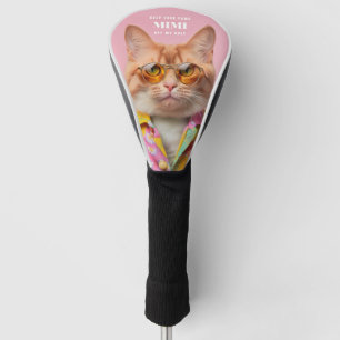 Pink Cool Cat Illustration Glasses Pet Paws Golf Head Cover