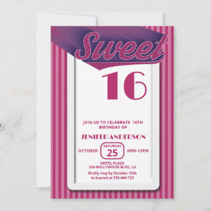 Pink Cool retro bold typography sweet 16 Invitation