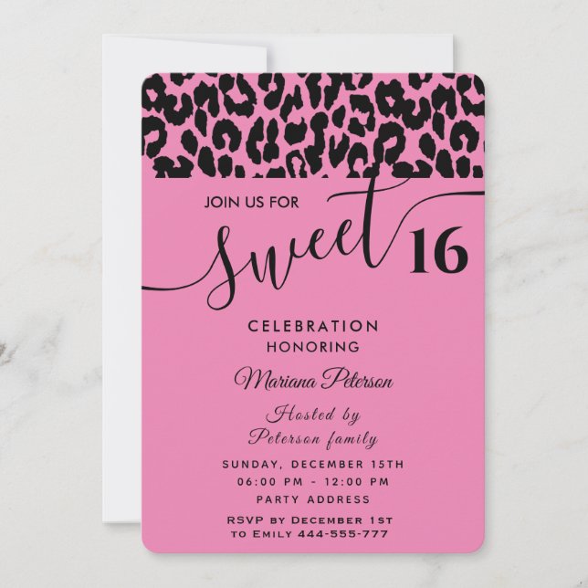 Pink Cool Trendy attractive leopard sweet 16 Invitation (Front)