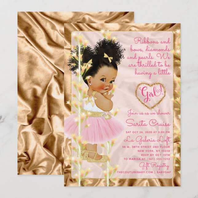 Pink Copper Gold Baby Shower Girl Invitation (Front/Back)