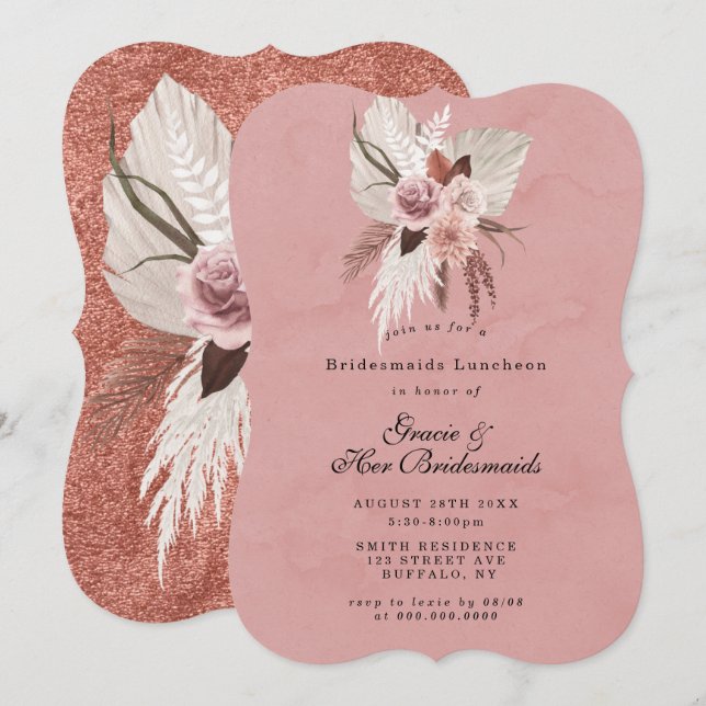 Pink Copper Tropical Bridesmaids Luncheon Invite (Front/Back)