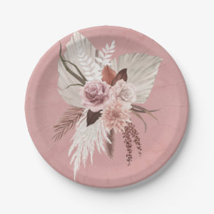 Pink Copper Tropical Pampas Grass Seaside Wedding Paper Plate