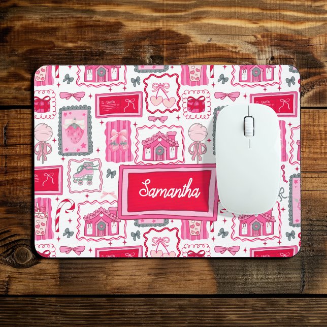 Pink Coquette aesthetic girly whimsical pattern Mouse Mat (Creator Uploaded)