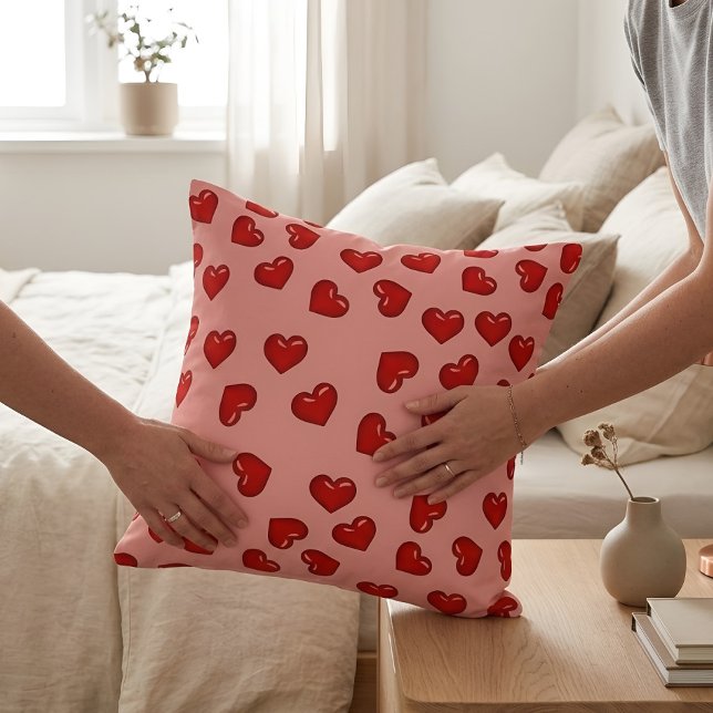 Pink Coquette Aesthetic Red Hearts Pattern Cushion (Creator Uploaded)