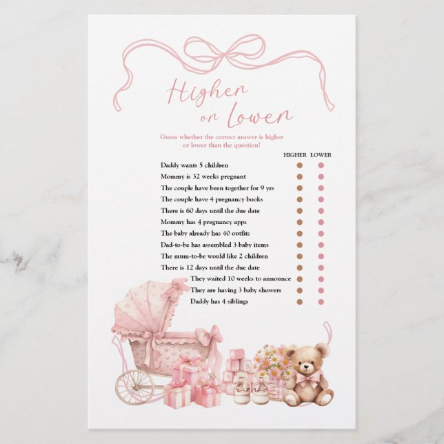 Pink Coquette Baby Carriage Higher or Lower  (Front)