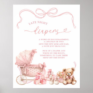 Pink Coquette Baby Carriage Late Diapers Poster