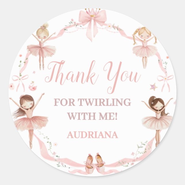 Pink Coquette Ballerina Birthday Party Classic Round Sticker (Front)