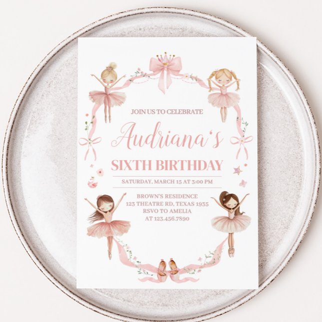 Pink Coquette Ballerina Birthday Party Invitation (Pink Ballerina Birthday Party Invitation)