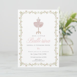 Pink Coquette Ballerina Bow Ribbon Girl Birthday Invitation