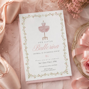Pink Coquette Ballerina Bow Ribbon Girl Birthday  Invitation