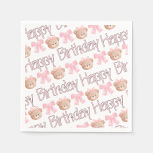 Pink Coquette Bears and Ribbons Napkin