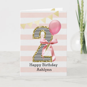 Pink Coquette Boq and Gold 2nd Birthday Girl Card