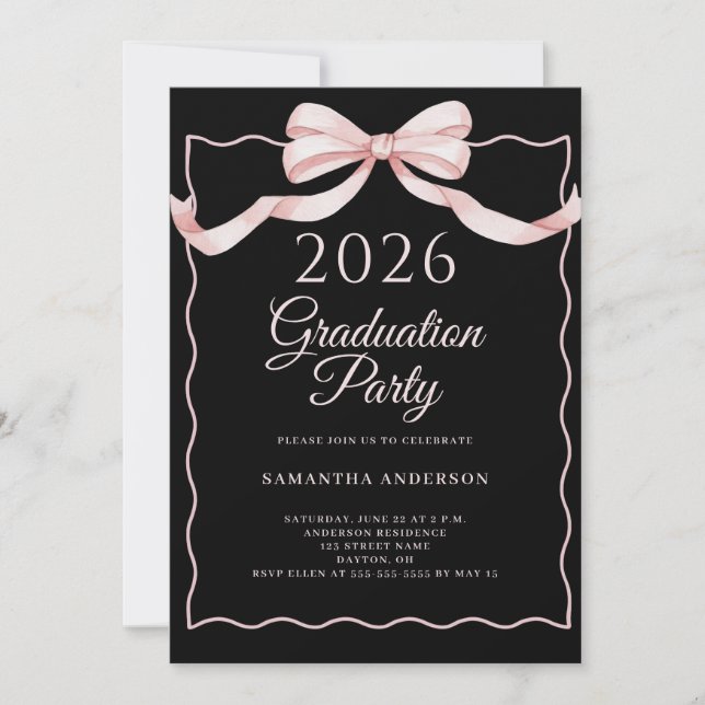 Pink Coquette Bow 2026 Graduation Party Invitation (Front)