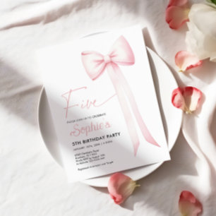 Pink Coquette Bow 5th Birthday Invitation