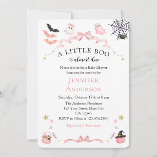 Pink Coquette Bow A Little Boo Is Almost Due Baby Invitation