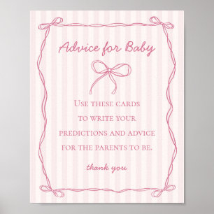Pink Coquette Bow Advice for Baby Shower Game Poster