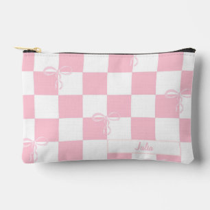 Pink Coquette Bow Aesthetic Personalised Chequered Accessory Pouch