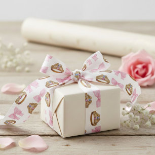 Pink Coquette Bow and Tiara Pattern Satin Ribbon