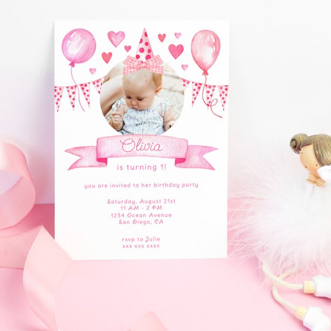 Pink Coquette Bow Baby Girl Birthday Party Invitation (Creator Uploaded)