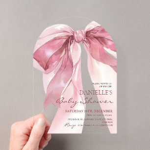 Pink Coquette Bow Baby Girl Shower Acrylic Invitations