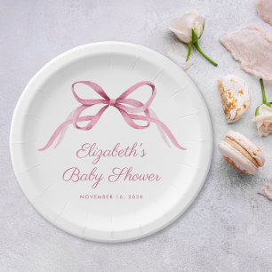 Pink Coquette Bow Baby Girl Shower Paper Plate