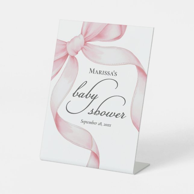 Pink Coquette Bow Baby Shower Acrylic Sign (Front)