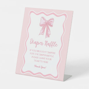 Pink Coquette Bow Baby Shower Diaper Raffle Game Pedestal Sign