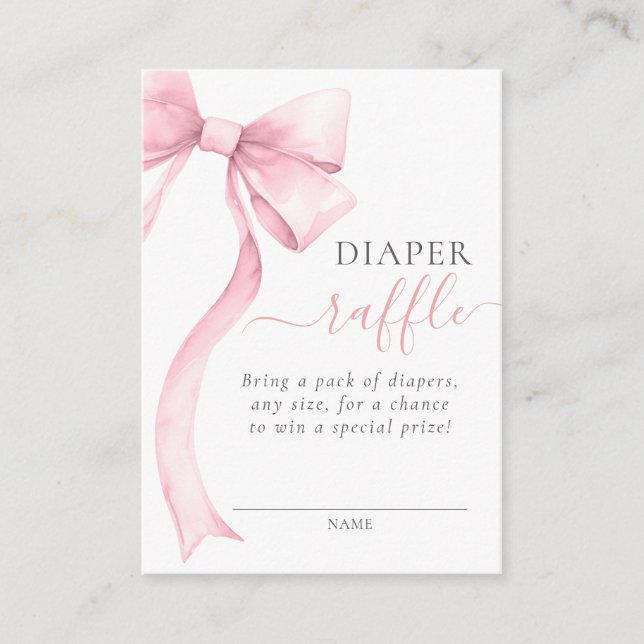 Pink Coquette Bow Baby Shower Diaper Raffle Ticket Enclosure Card (Front)