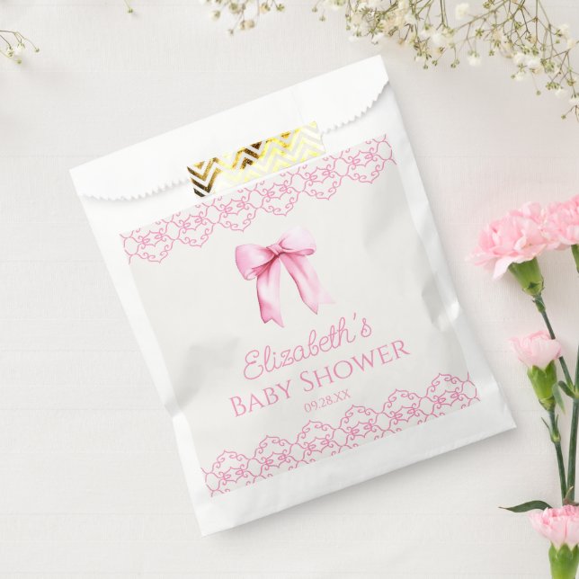 Pink Coquette Bow Baby Shower Favour Bags (Sealed)