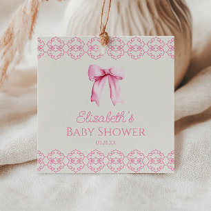 Pink Coquette Bow Baby Shower Favour Tags