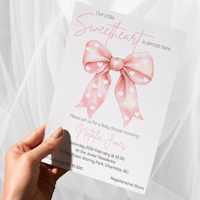 Pink Coquette Bow Baby Shower Girl Invitation (Creator Uploaded)
