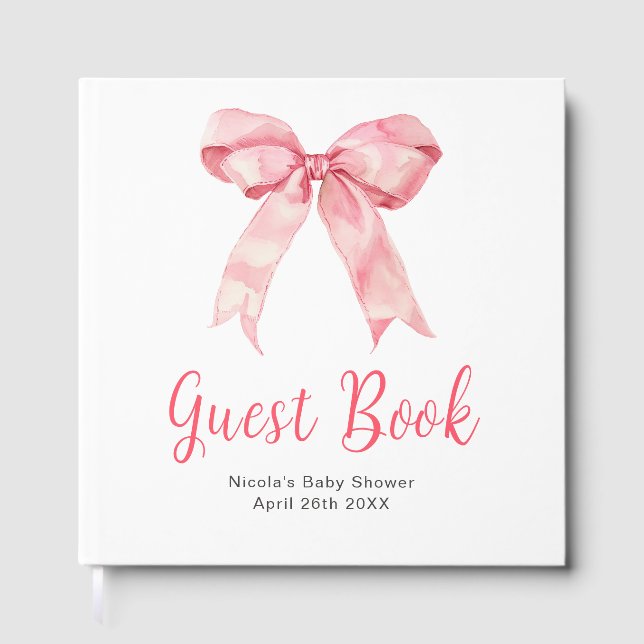 Pink Coquette Bow Baby Shower Guest Book (Front)