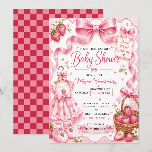 Pink Coquette Bow Baby Shower Invitation  (Front/Back)