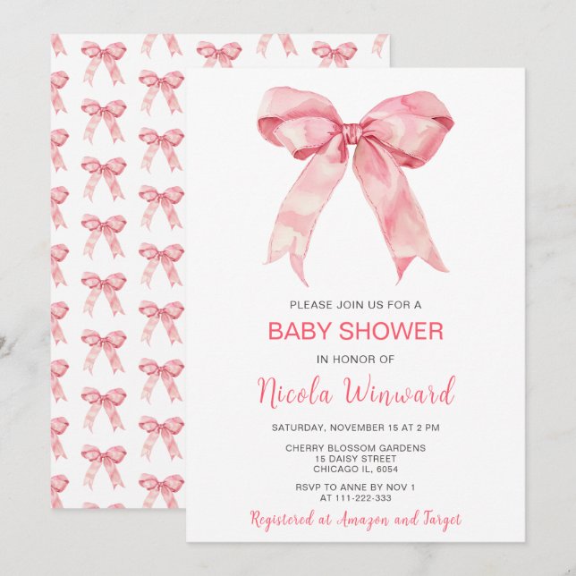 Pink Coquette Bow Baby Shower Invitation (Front/Back)
