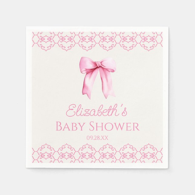 Pink Coquette Bow Baby Shower Napkin (Front)