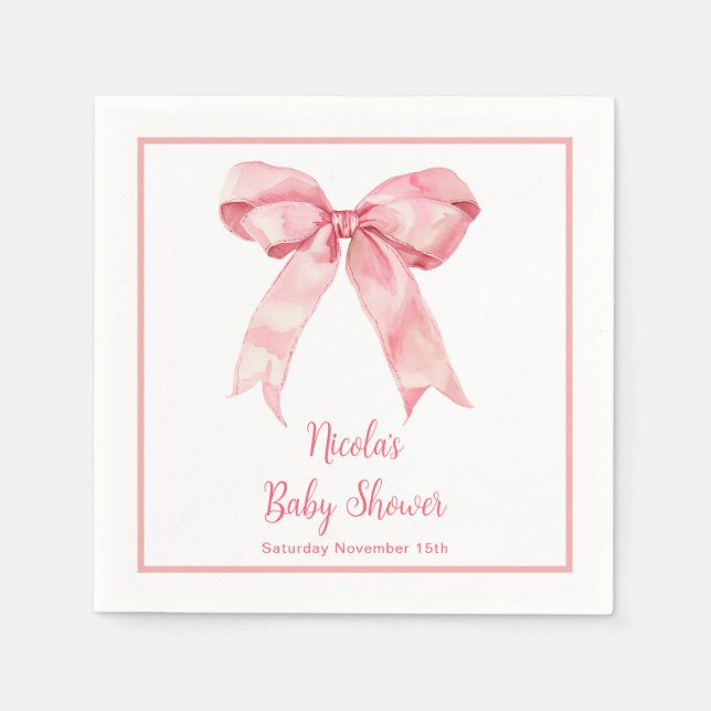 Pink Coquette Bow Baby Shower Napkin (Front)