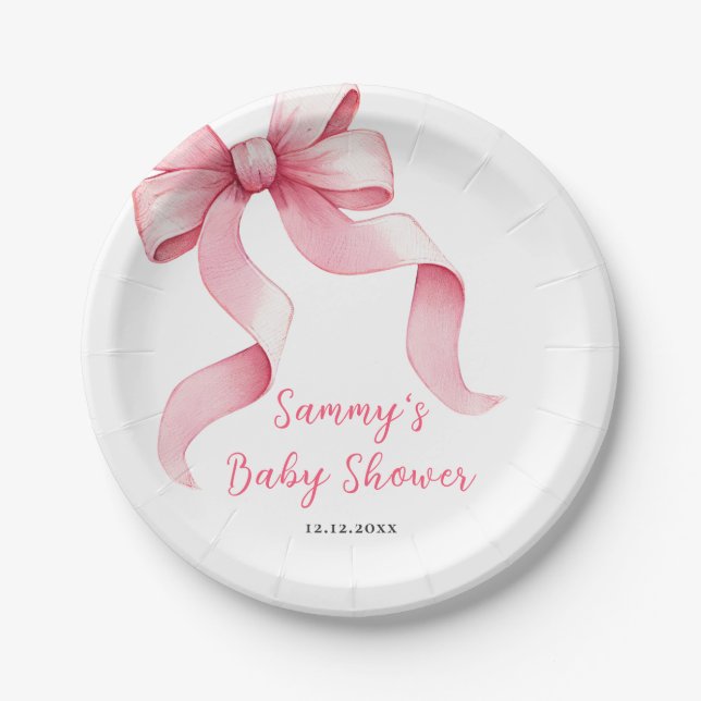 Pink Coquette Bow Baby Shower Paper Plate (Front)