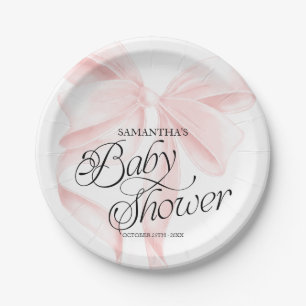 Pink Coquette Bow Baby Shower Paper Plates