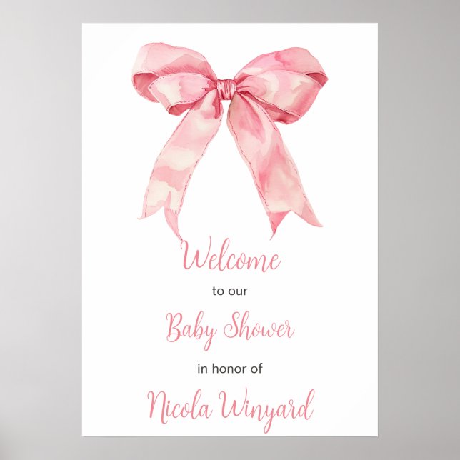 Pink Coquette Bow Baby Shower Poster (Front)