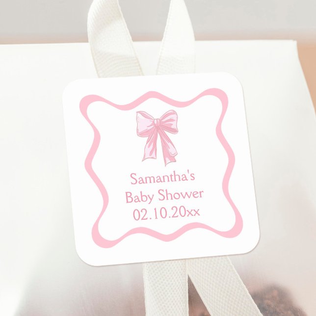 Pink Coquette Bow Baby Shower  Square Sticker (Creator Uploaded)