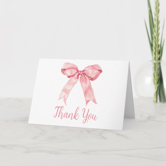 Pink Coquette Bow Baby Shower Thank You Card (Front)