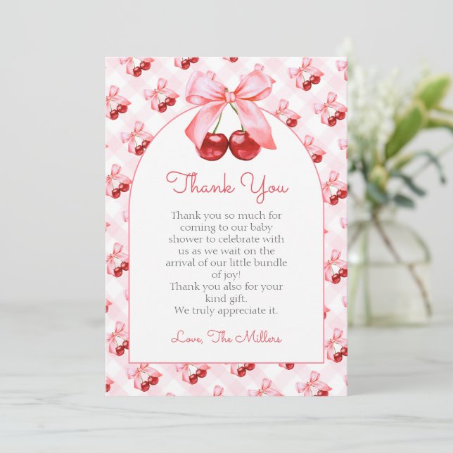 Pink Coquette Bow Baby Shower Thank You Card (Standing Front)