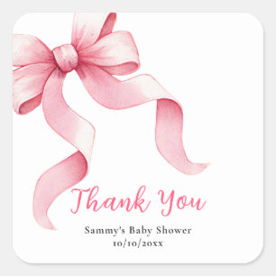 Pink Coquette Bow Baby Shower Thank You Square Sticker