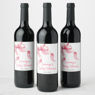 Pink Coquette Bow Baby Shower Wine Label