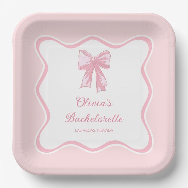 Pink Coquette Bow Bachelorette Party Paper Plate (Front)