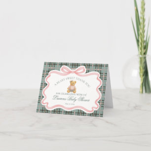 Pink Coquette Bow Bear Baby Thank You Card