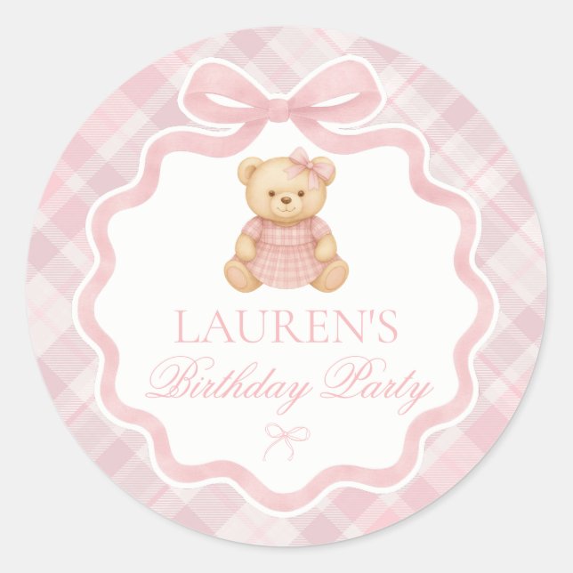 Pink Coquette Bow Bear Birthday Envelope Seal (Front)